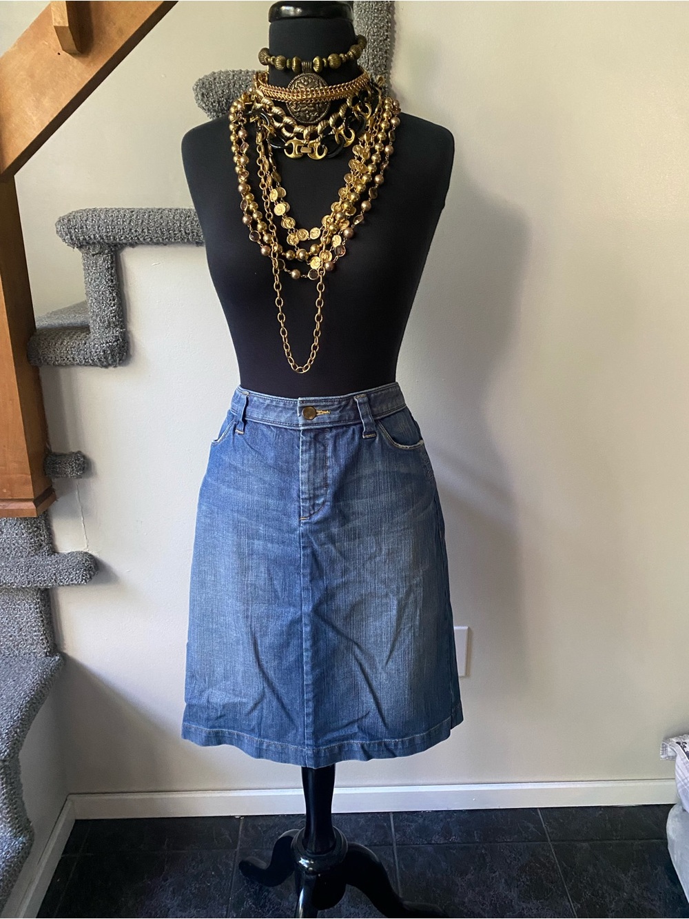 Armani Exchange Classic Blue Denim A-Line Skirt